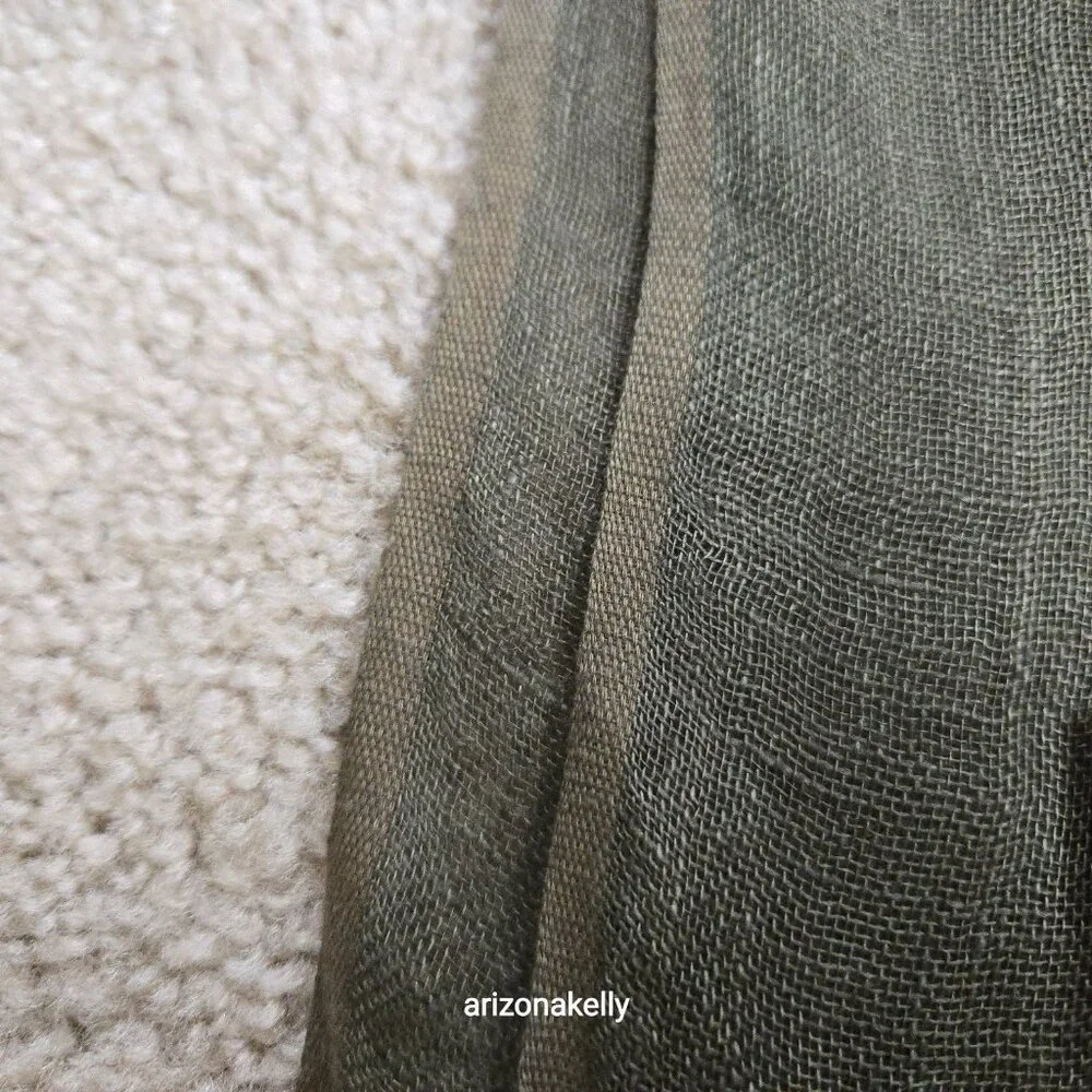 Linen Scarf Olive Green Fringe - Picture 4 of 9